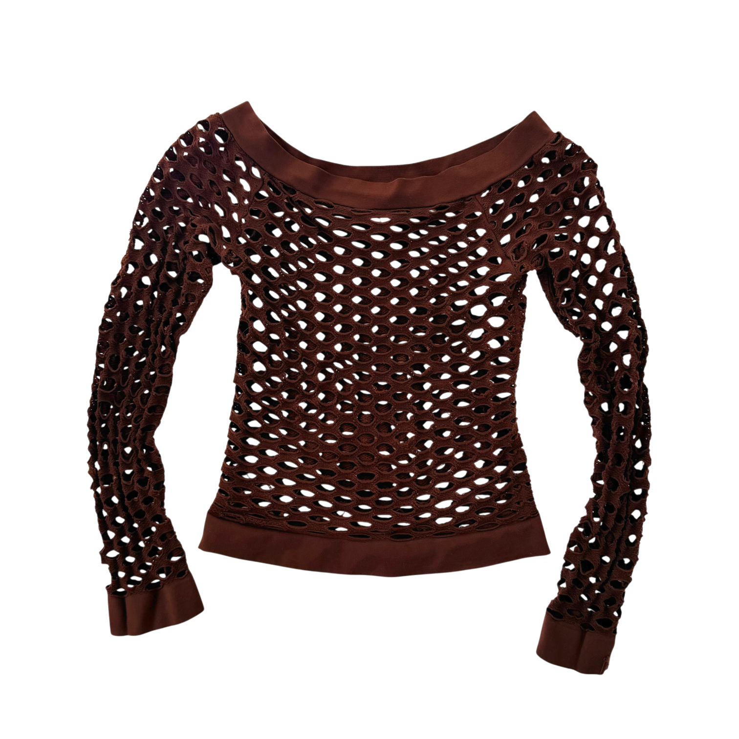 Vintage Chocolate Brown Fishnet Top (XS/S)