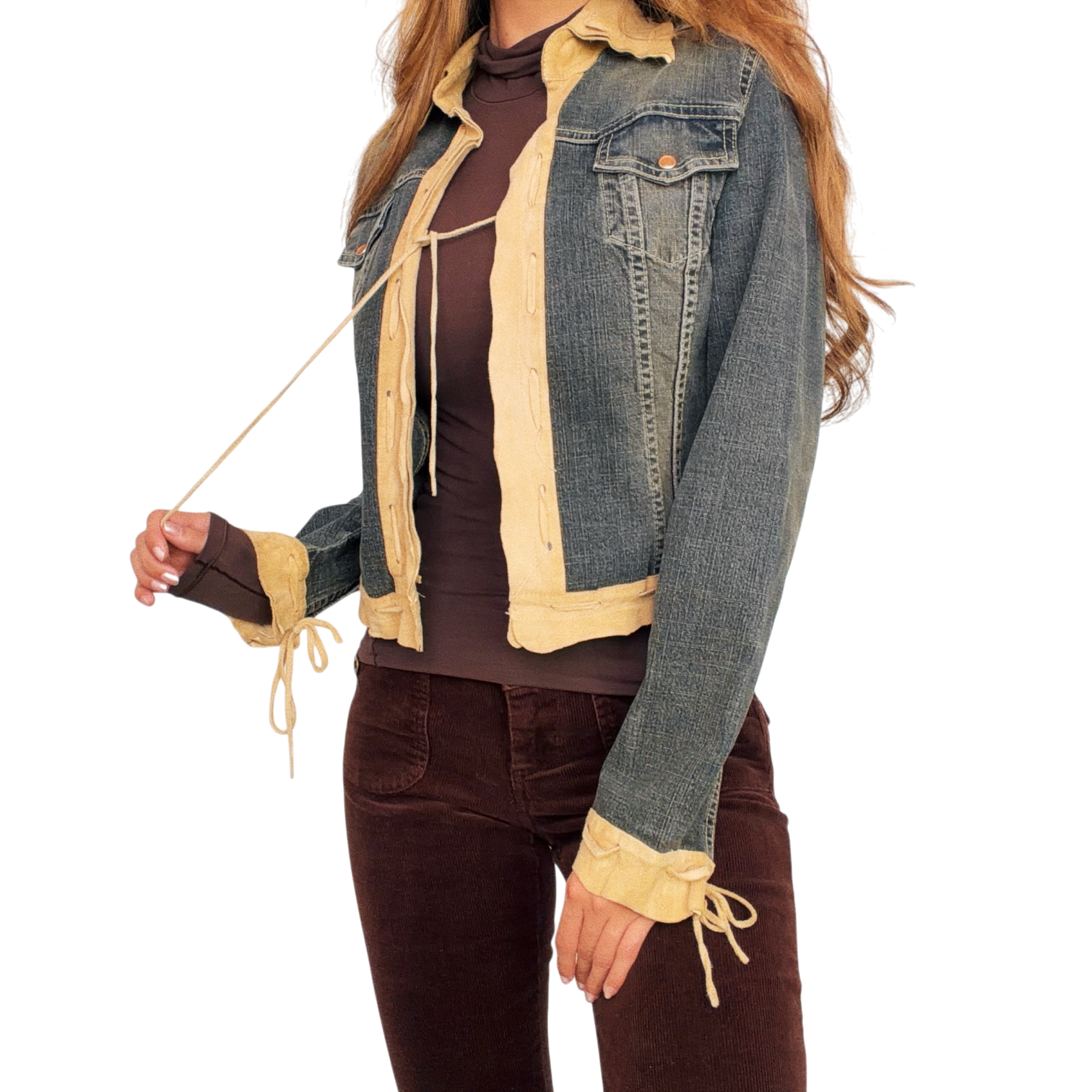 Vakko Suede Trim Denim Jacket (S)