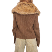 Chunky Knit Furry Collar Cardigan (M)