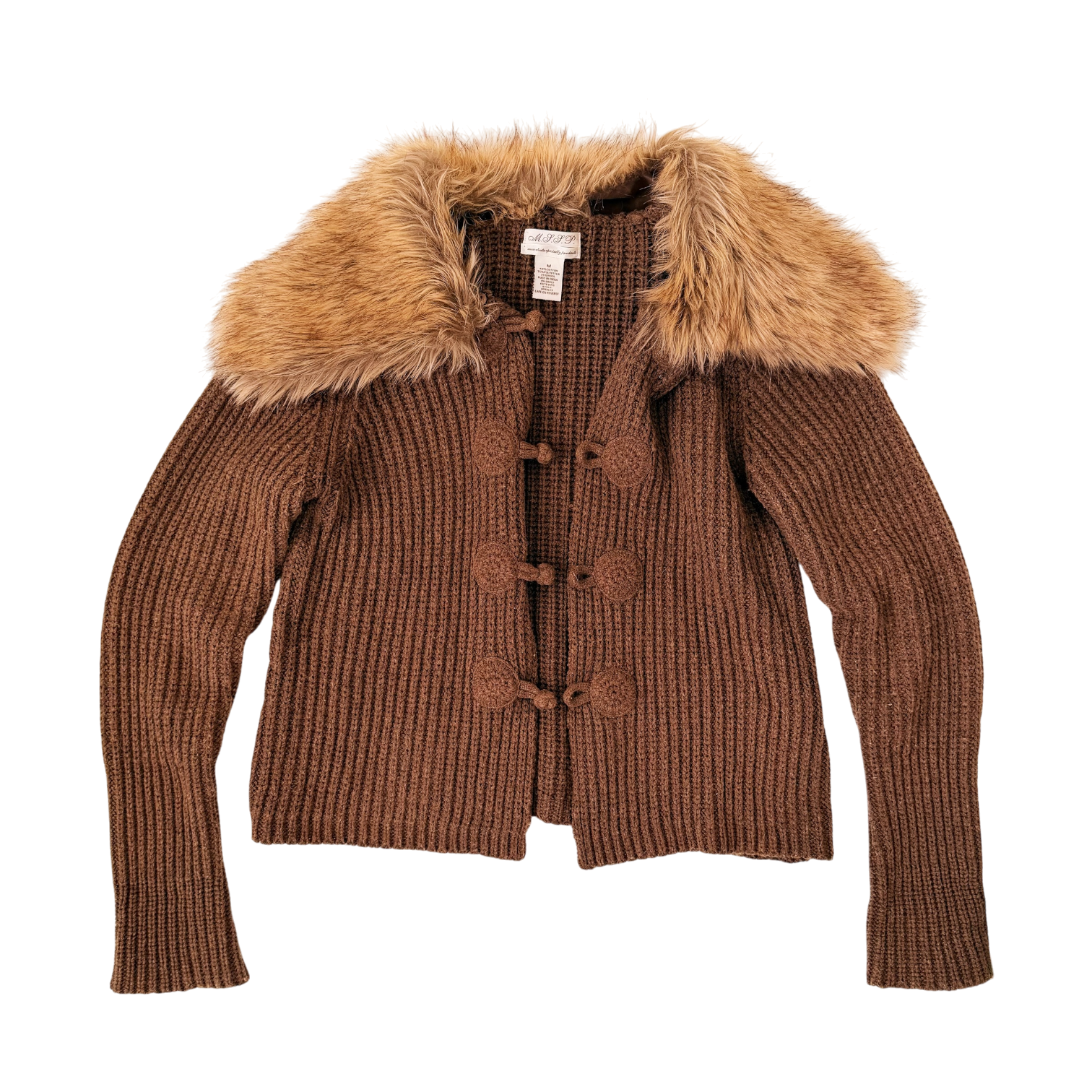 Chunky Knit Furry Collar Cardigan (M)