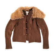 Chunky Knit Furry Collar Cardigan (M)