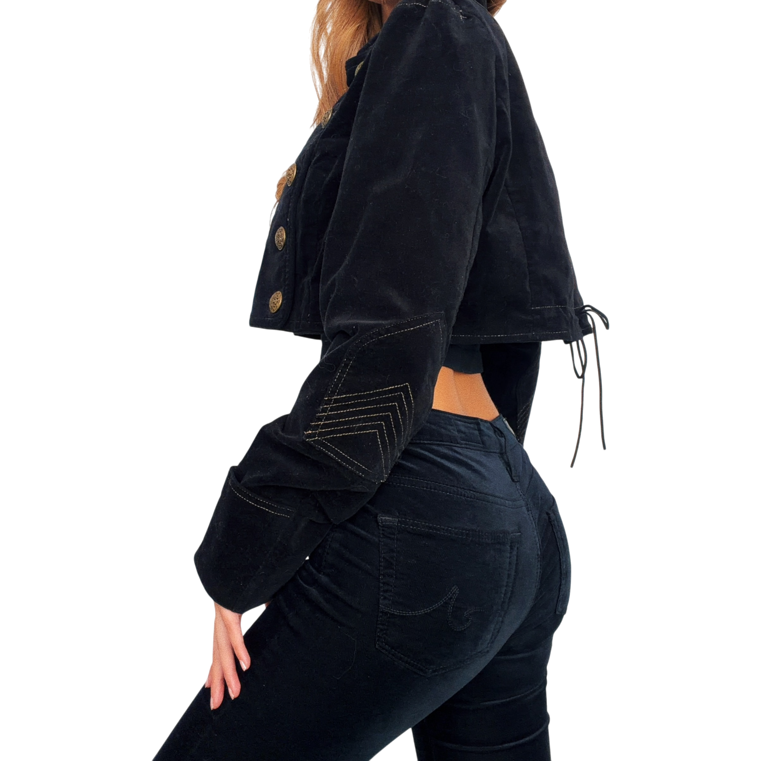 Black Velvet Cropped Military Jacket (S)