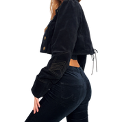 Black Velvet Cropped Military Jacket (S)