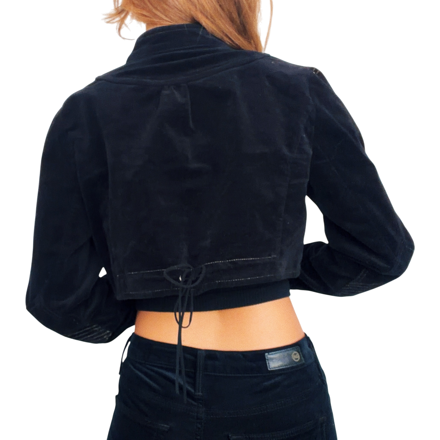 Black Velvet Cropped Military Jacket (S)