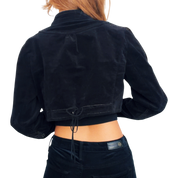Black Velvet Cropped Military Jacket (S)