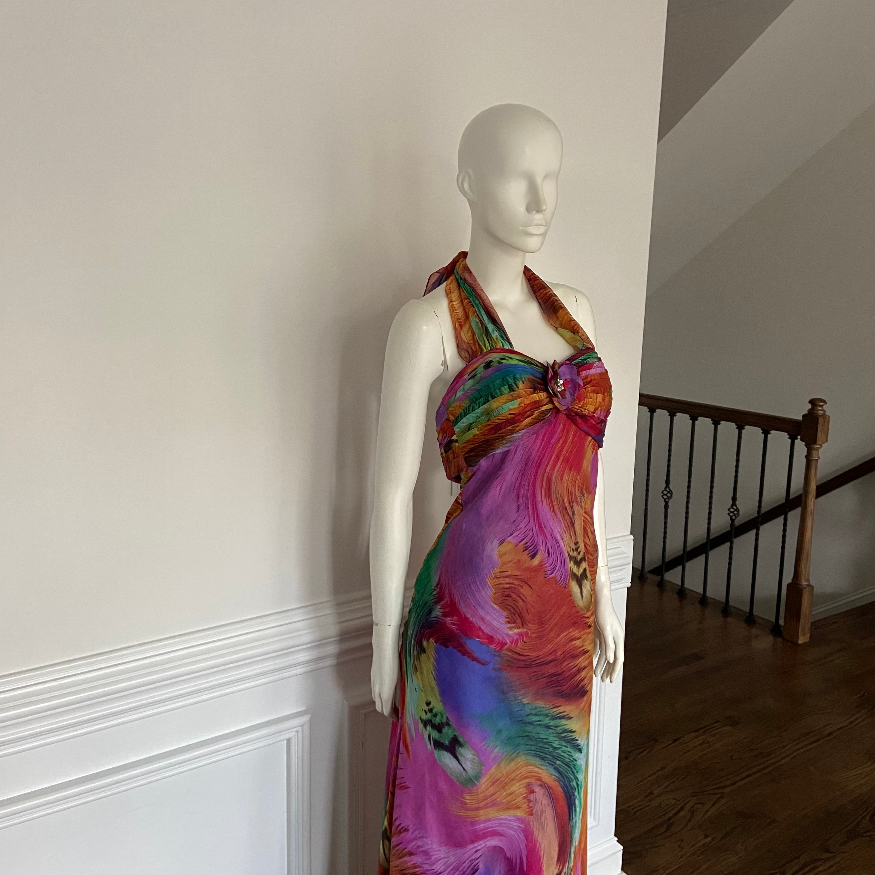 Custom Silk Halter Maxi Dress (M)