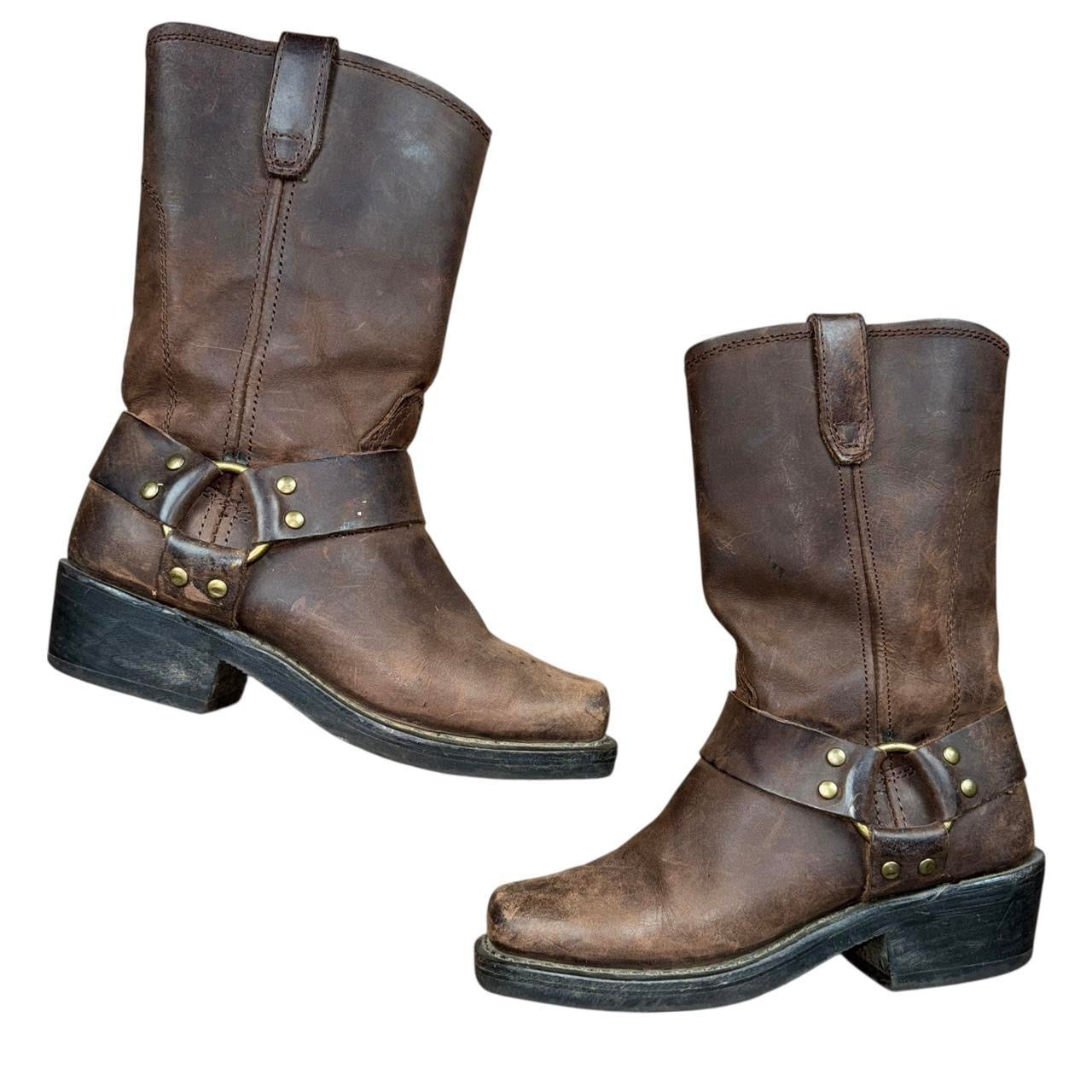 90s Brown Leather Buckle Harness Boots (6.5)