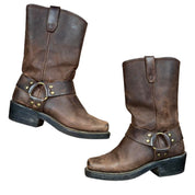 90s Brown Leather Buckle Harness Boots (6.5)
