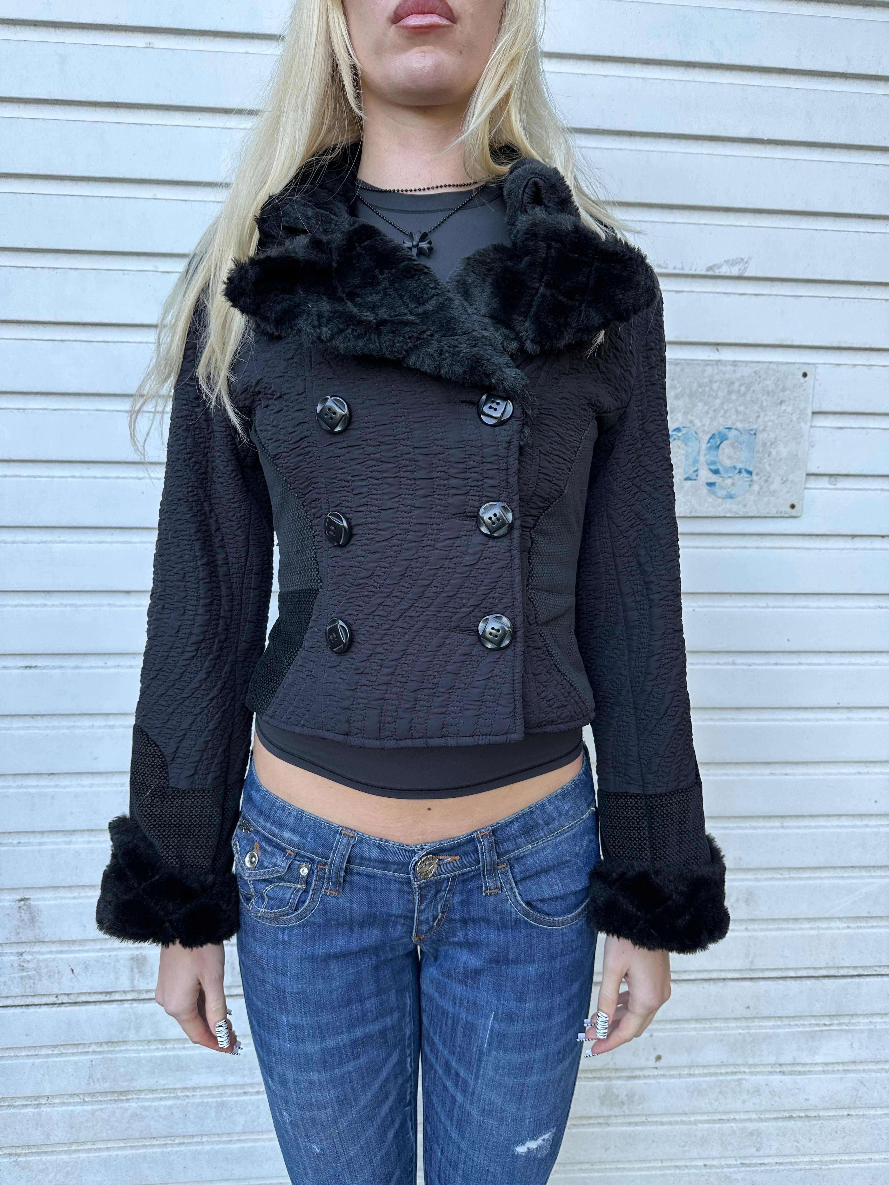 Vintage Custo Barcelona Black Cropped Coat (XS)