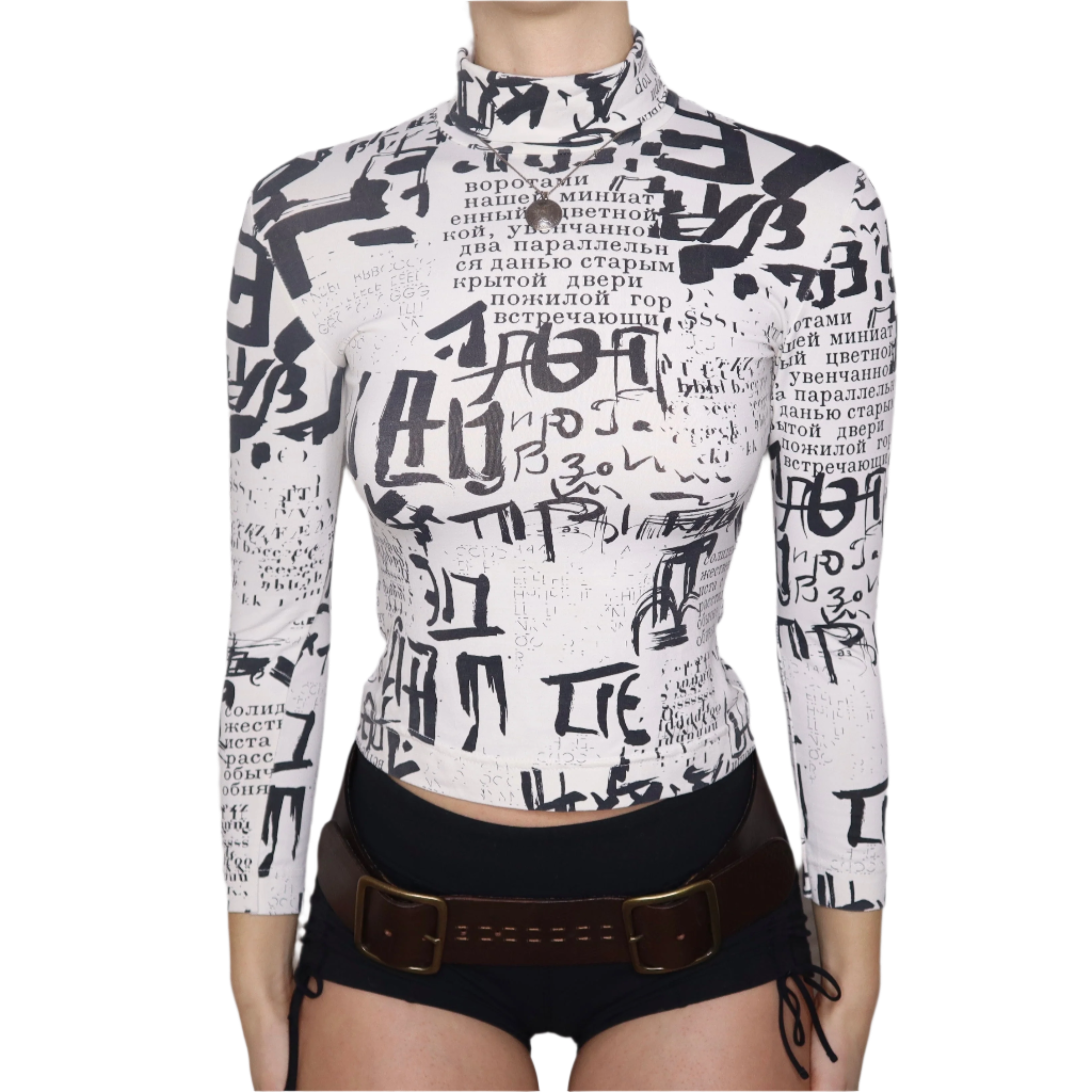 Y2K Italian Newspaper Print Graphic Top (S)