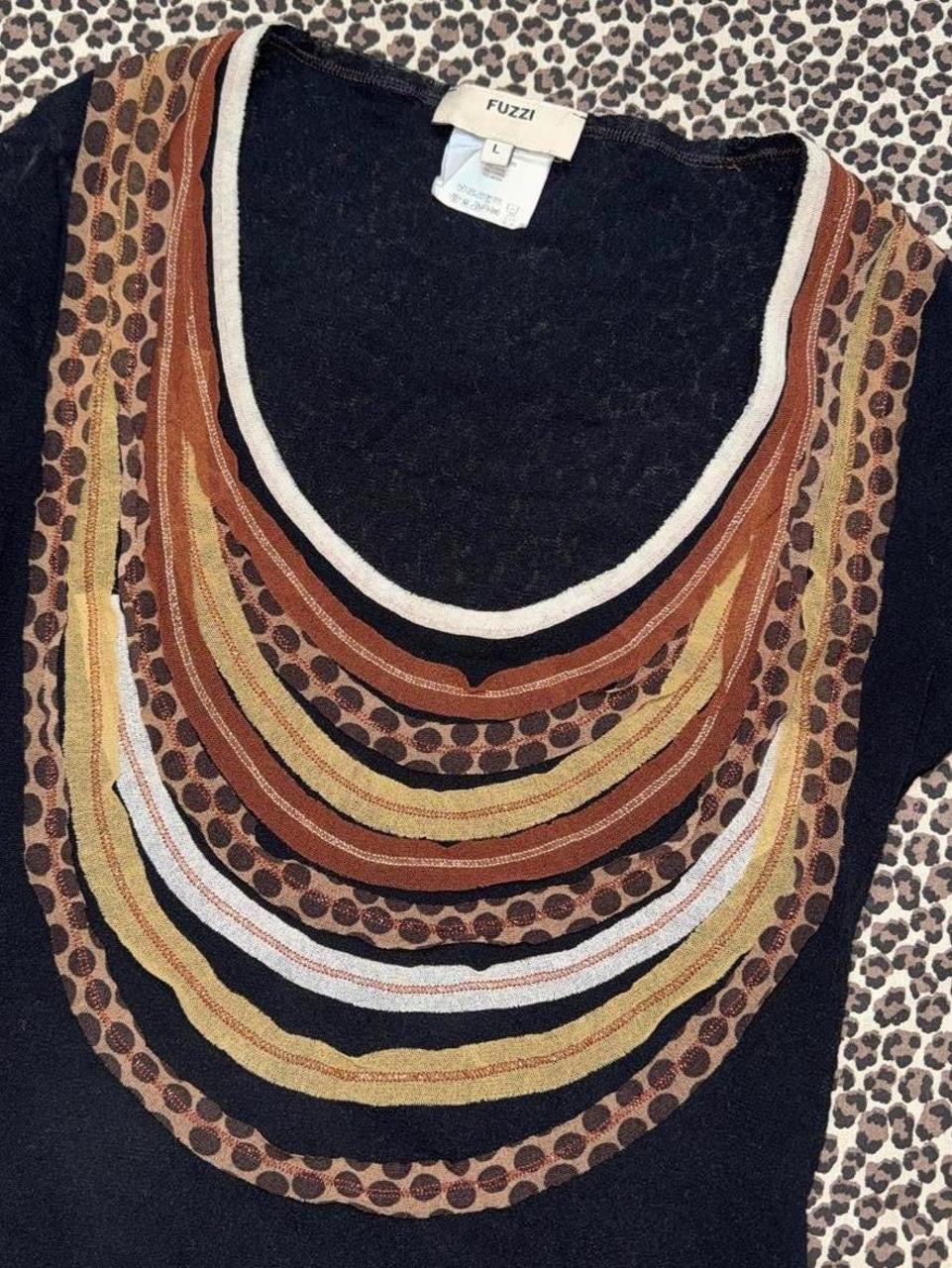 Fuzzi Textured Mesh Animal Print Detail Long Sleeve (L)