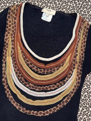 Fuzzi Textured Mesh Animal Print Detail Long Sleeve (L)