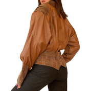 80s Cognac & Leopard Leather Jacket (M)