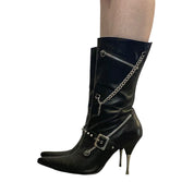 Y2K Studded Chain Stiletto Boots (US 8)