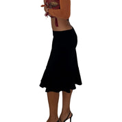 Italian vintage black low-rise midi skirt with ruffle hem