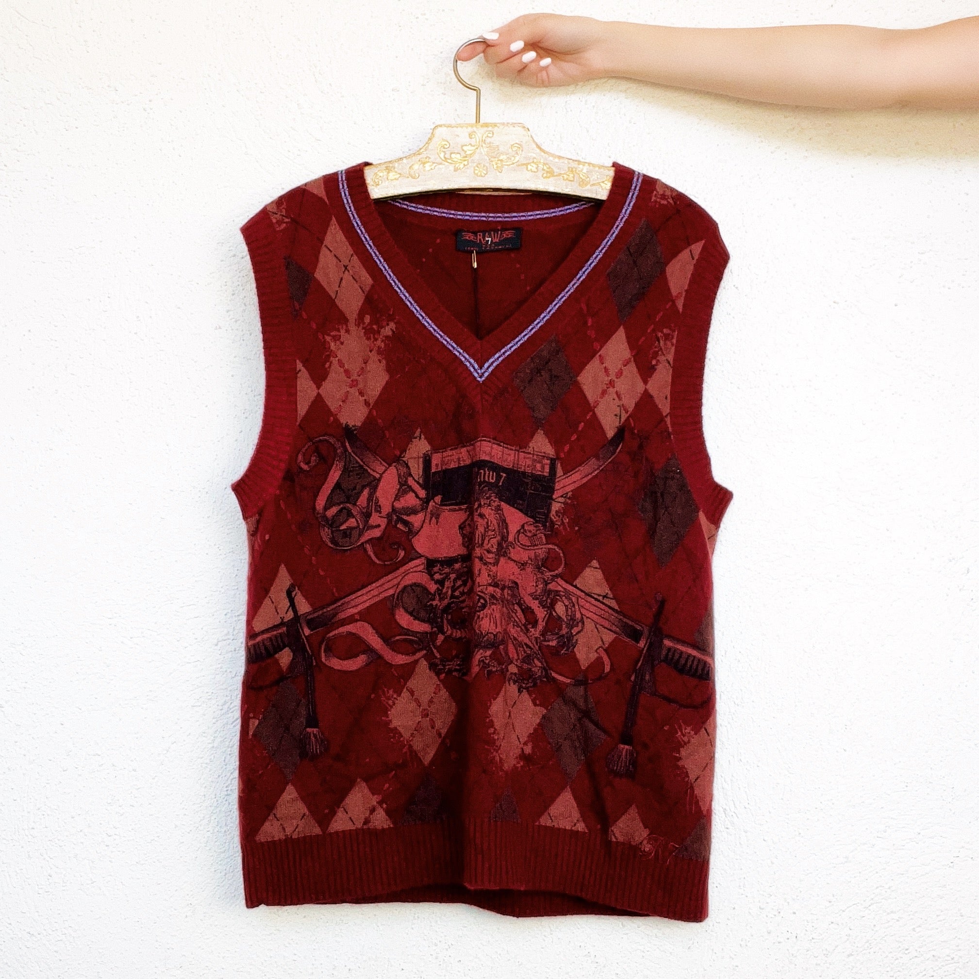 Cashmere Argyle Sweater Vest (L)
