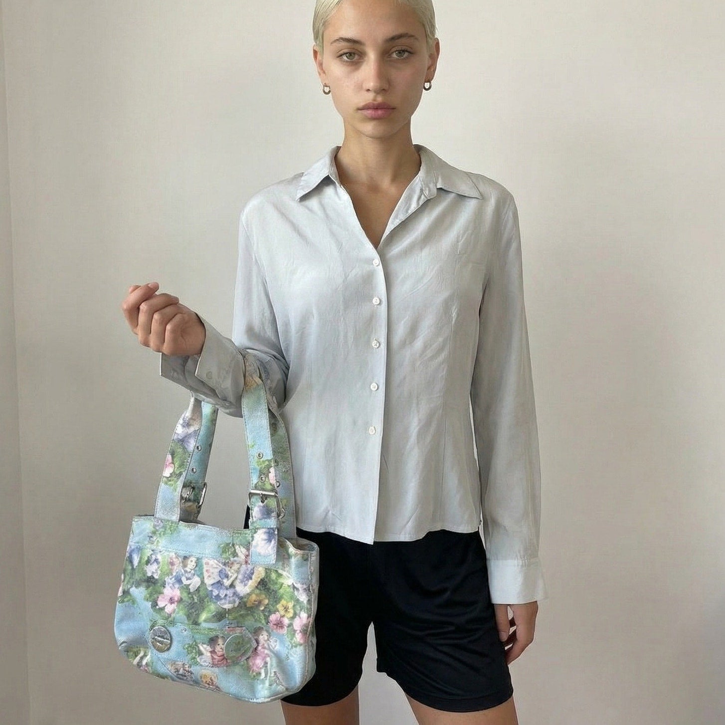 Vintage 90s Pastel Blue Silk Blouse (S)