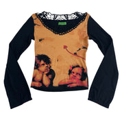 Cotton Cherub Sweater with Crochet Neckline (S)