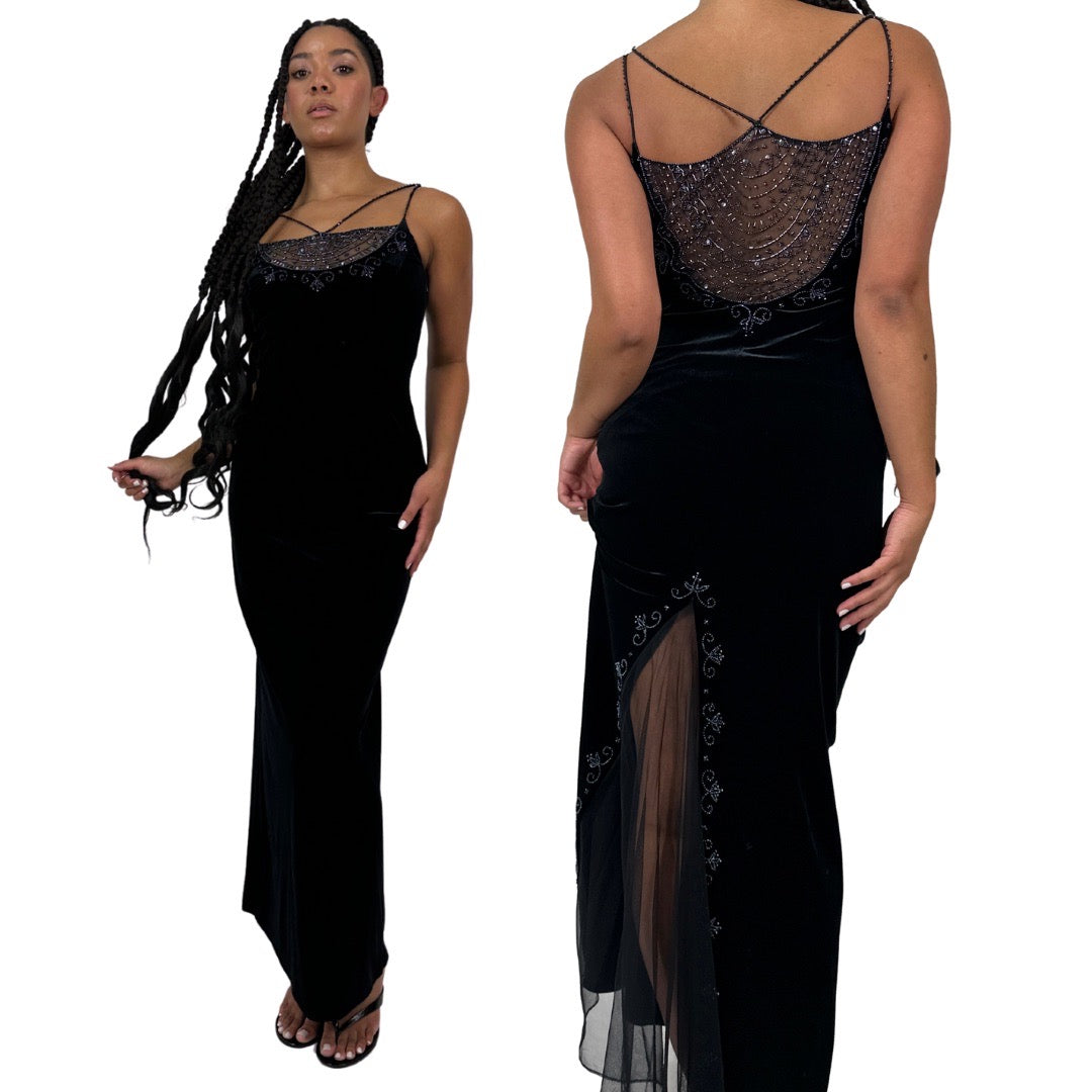90s Noir Beaded Velvet Gown (M)