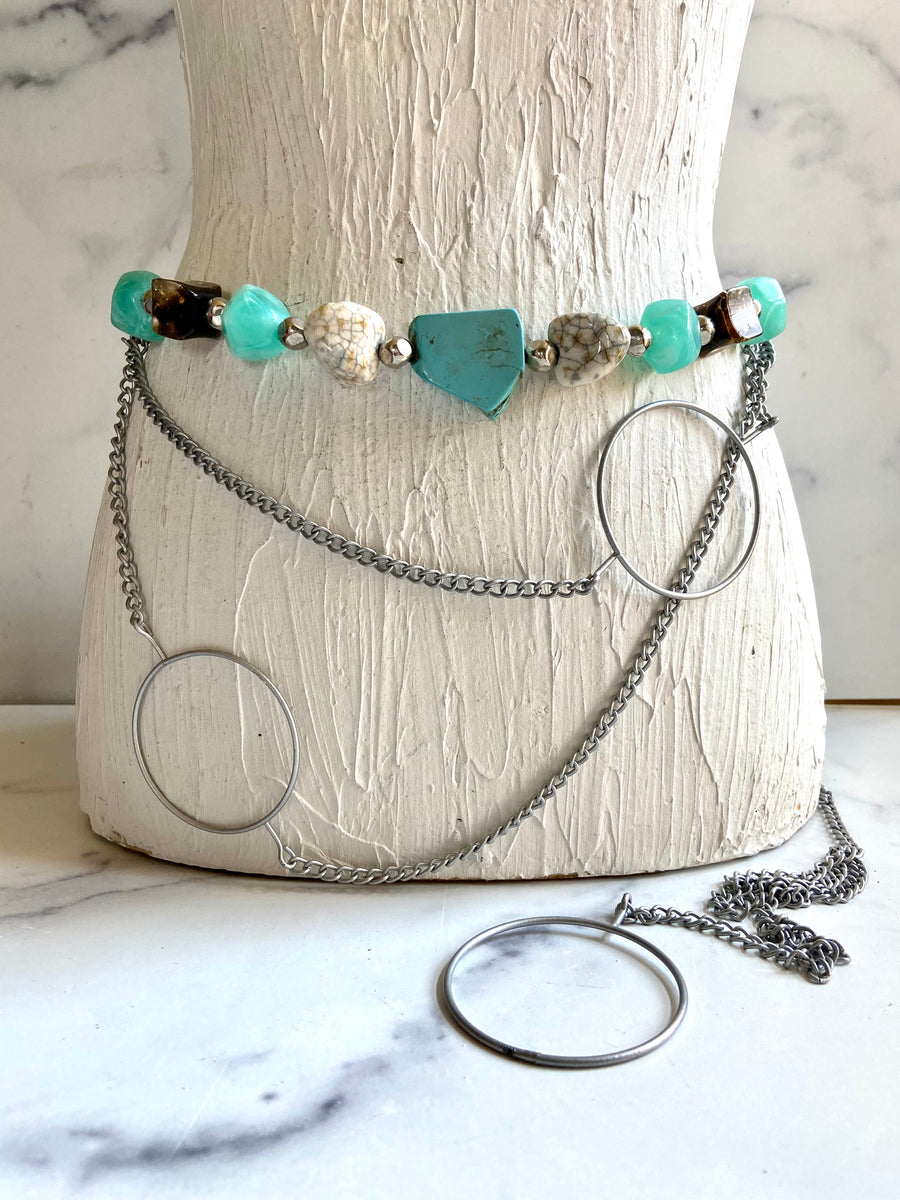 Circle beads & stones layered chain belt