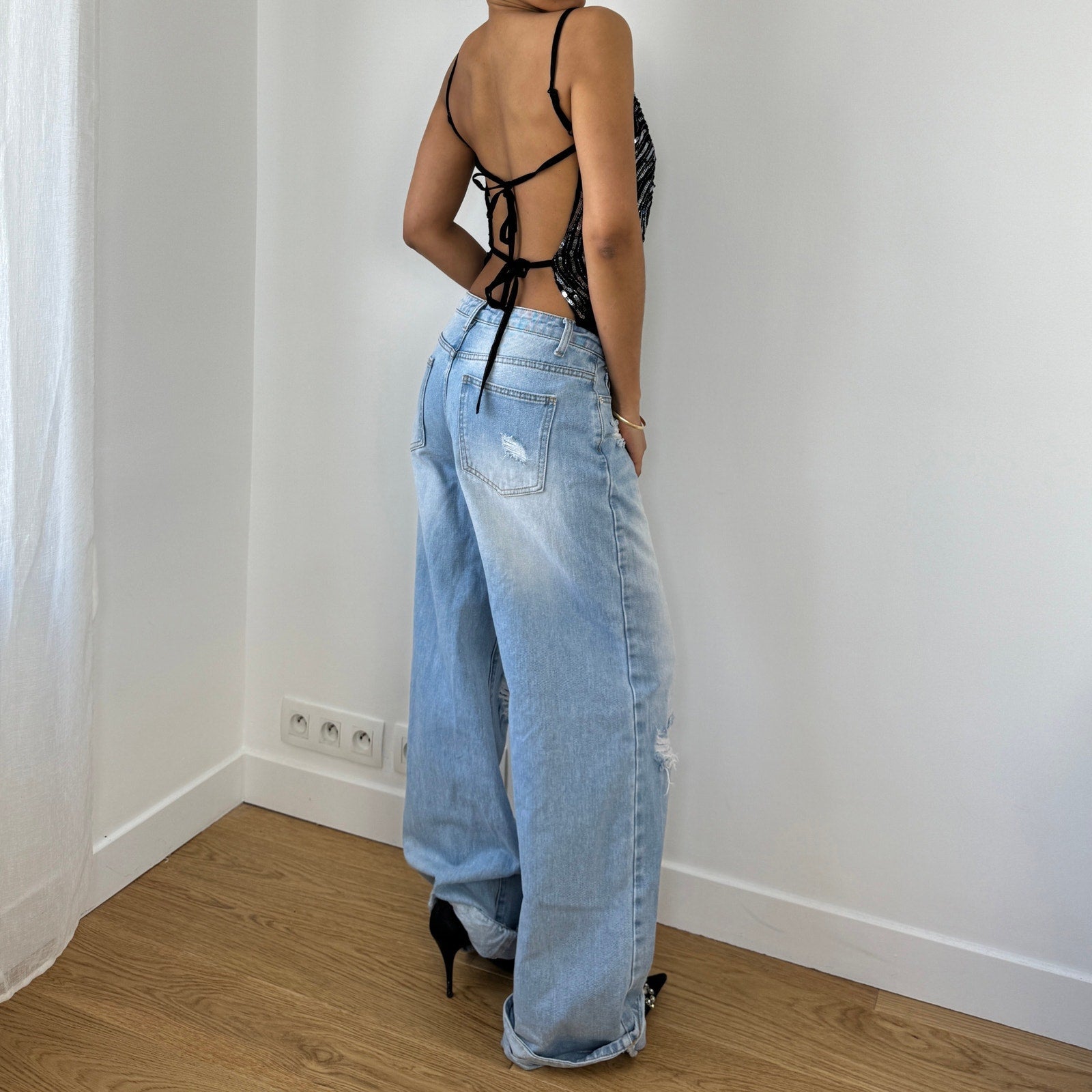 Vintage Italian Sequin Backless Top (M)