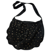 Vintage Eyelet Boho Chic Black Suede Shoulder Bag