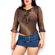90s Silk Leopard Ruffle Blouse (M)