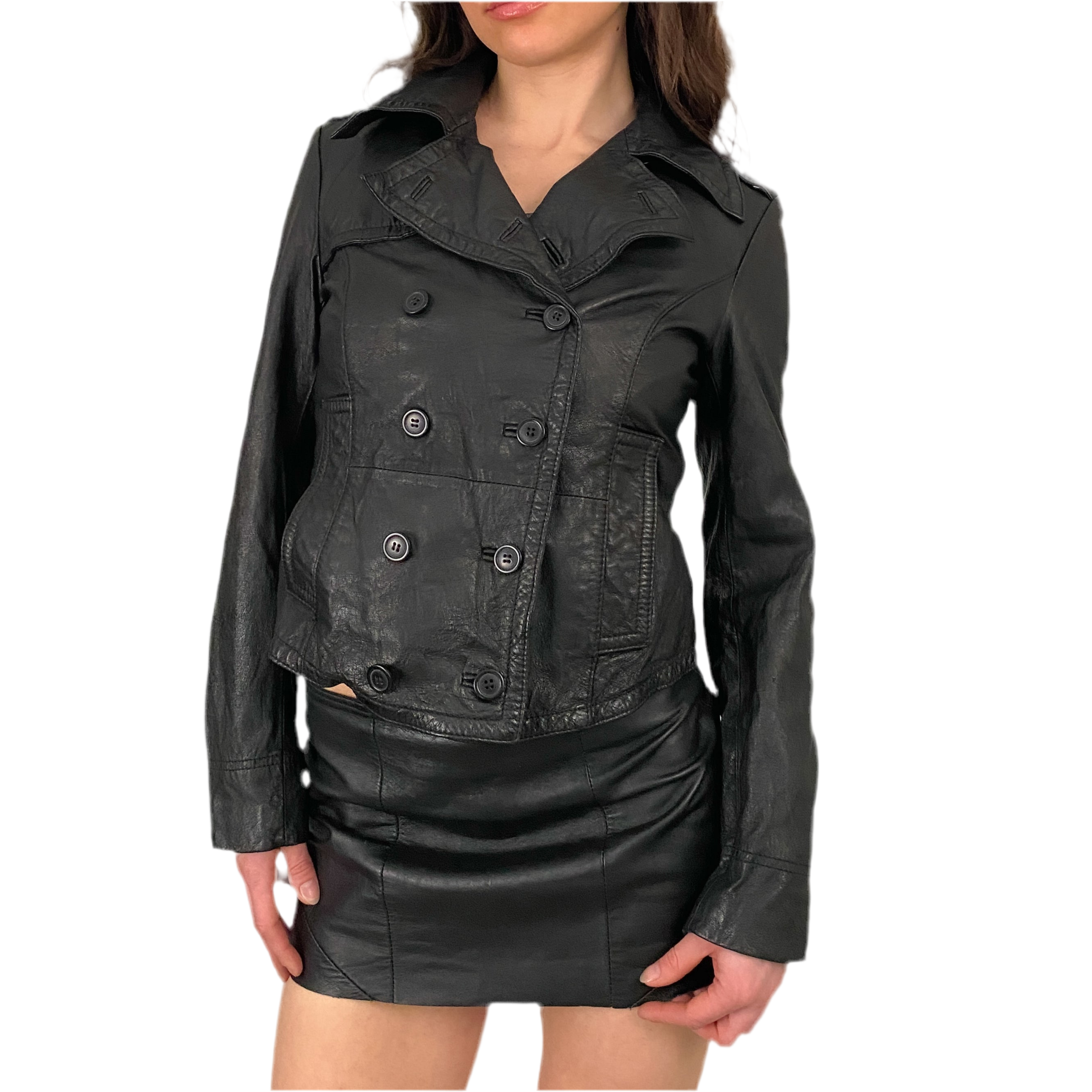 Black Leather Fitted Jacket (S)