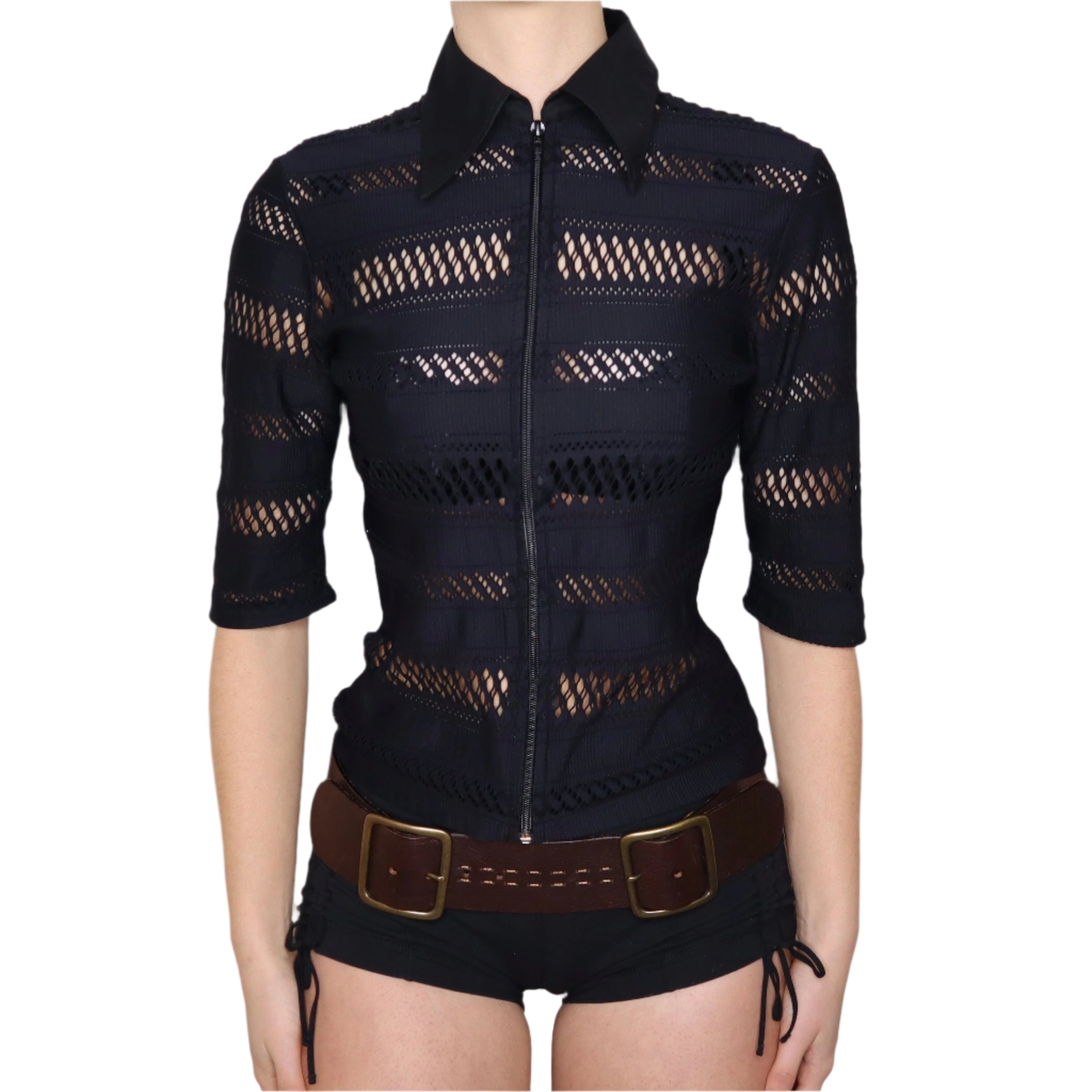Y2K Italian Black Zip Up Blouse (M)