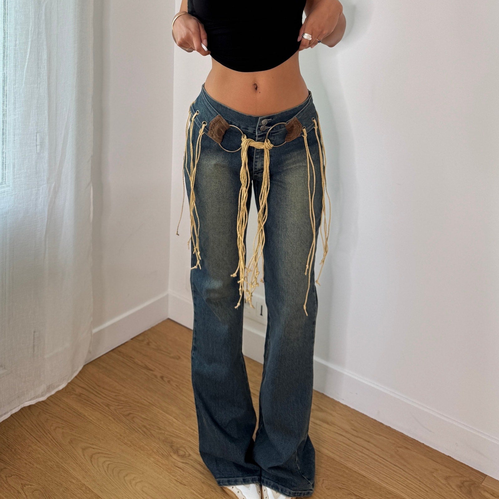 Vintage Low Rise Fringe Jeans (S) ⠀