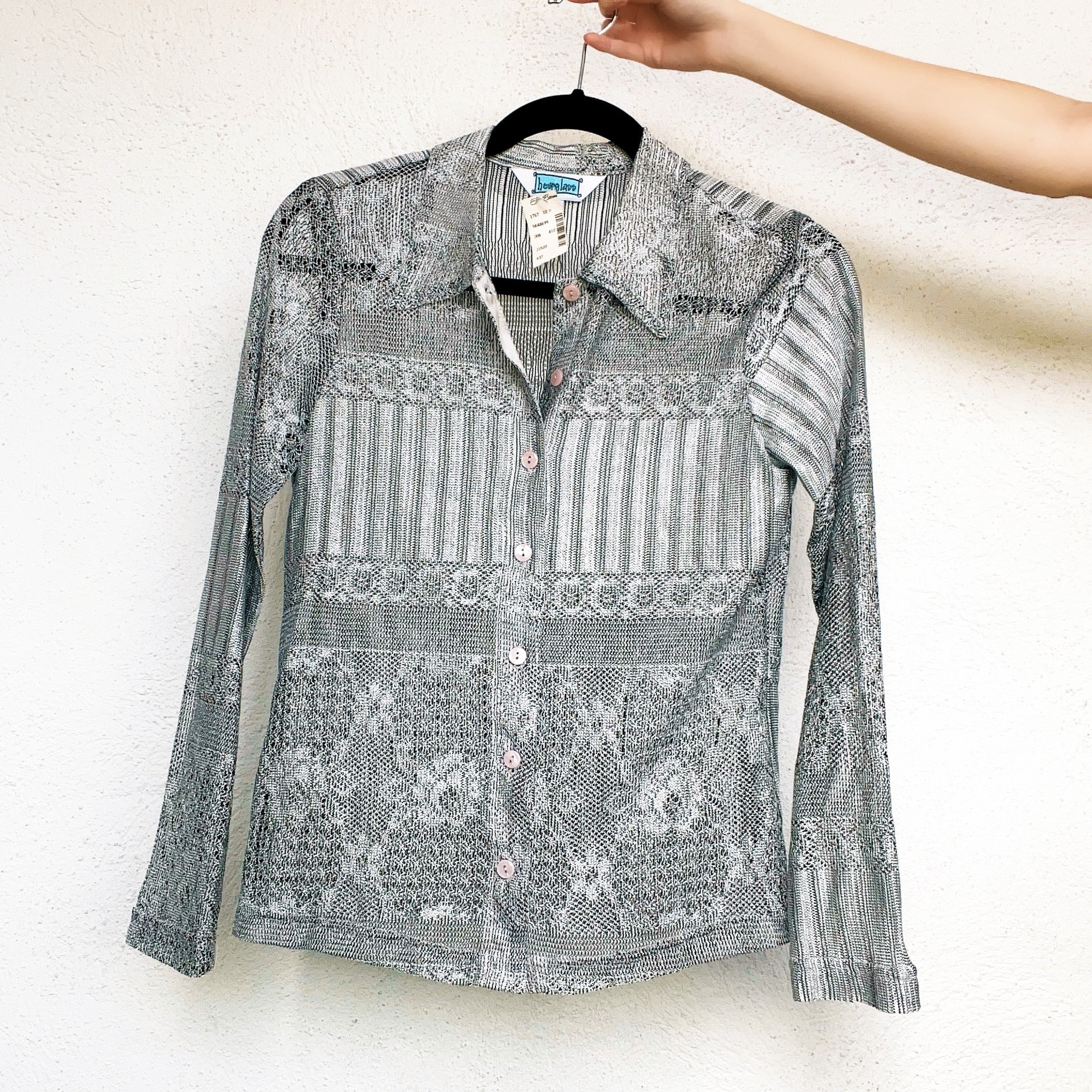 90s Sheer Silver Knit Blouse (M)