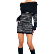 Fuzzy Off The Shoulder Sweater Dress (S)