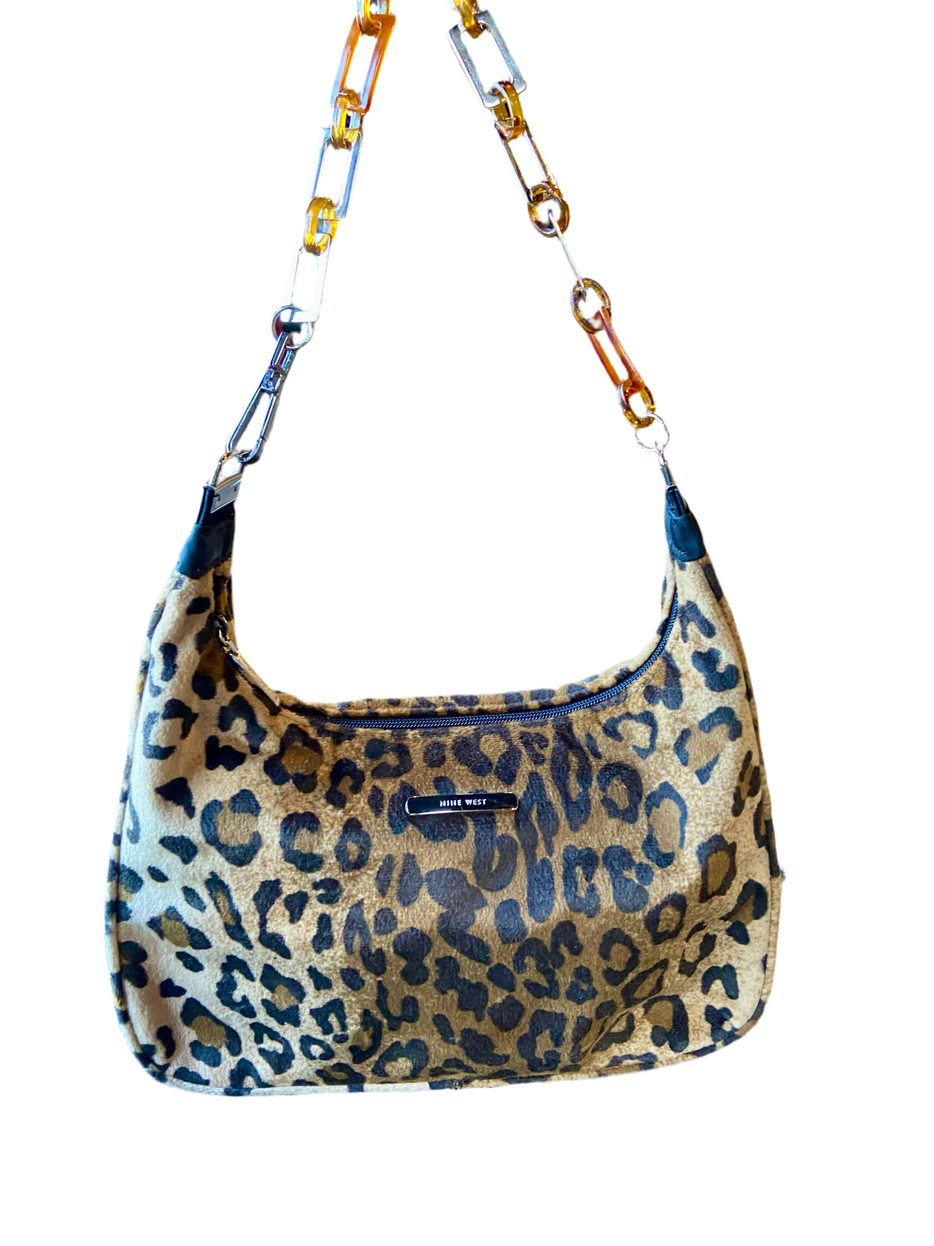 reworked chain handles Nine West bag color animal print