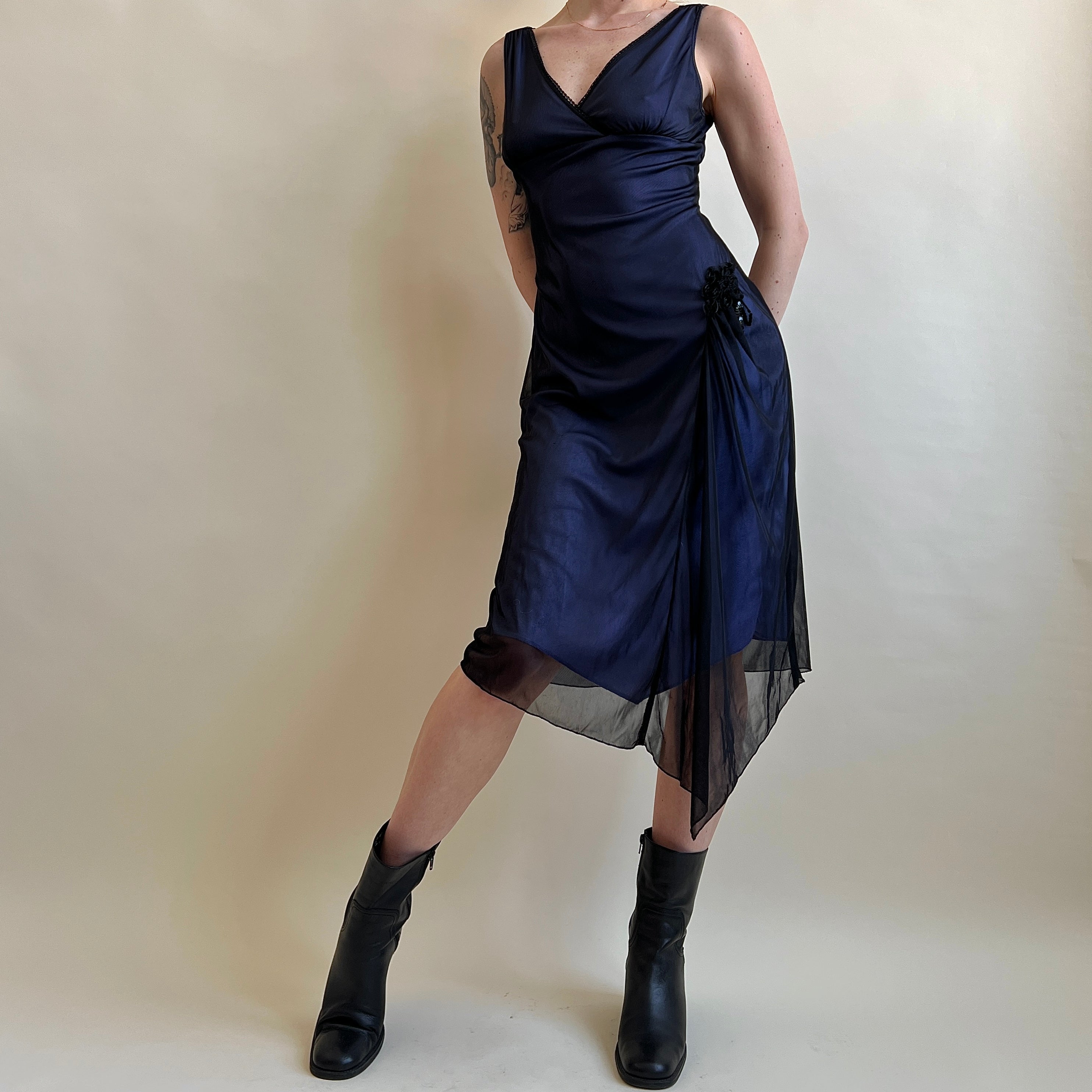 Vintage purple mesh midi dress (L)