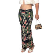 Vintage Fruit Print Polka Dot Maxi Skirt (S)