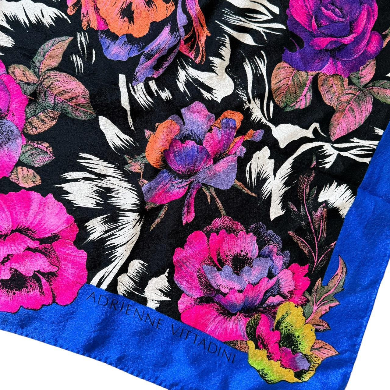 90s Dark Floral Silk Scarf