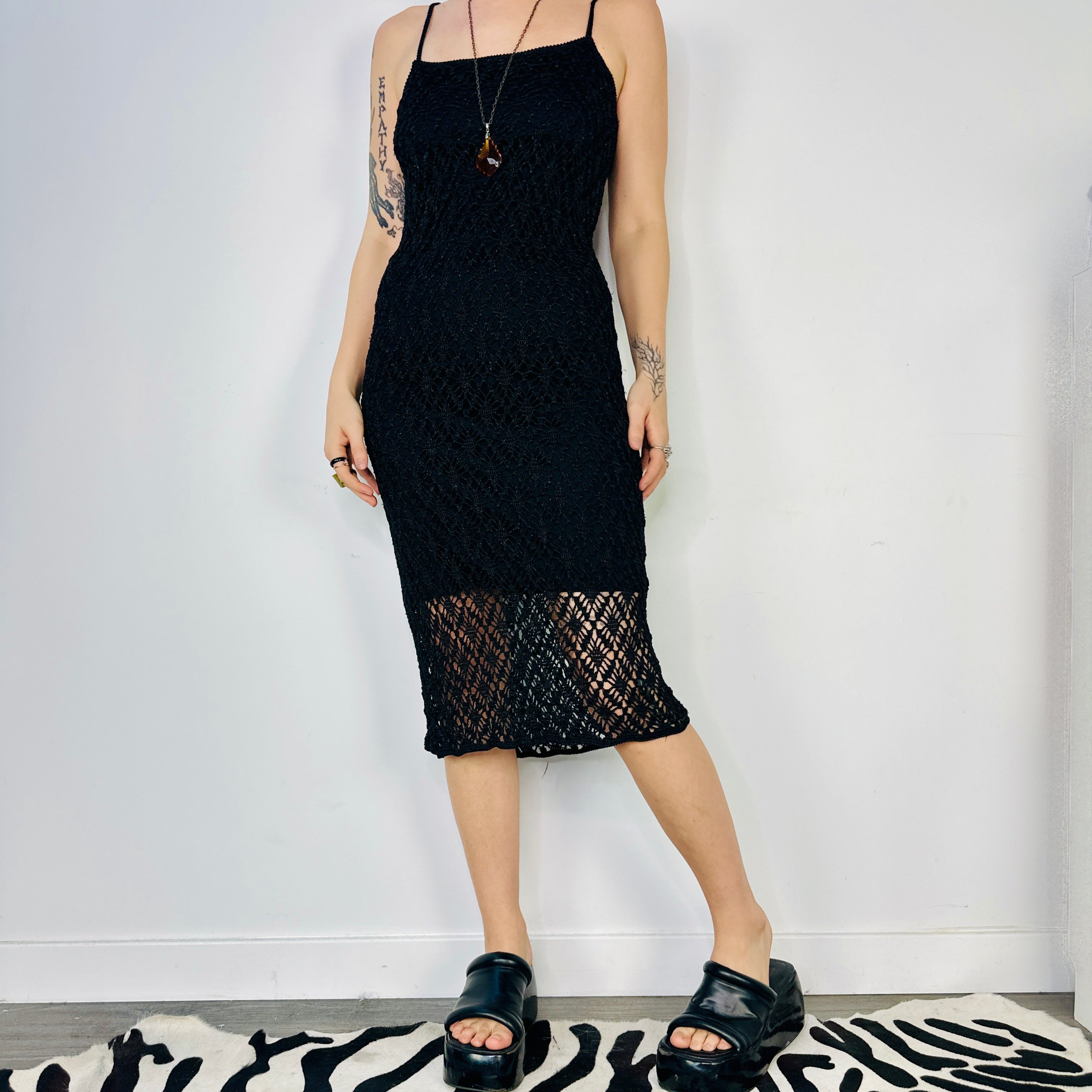 90s Crochet Silk Midi Dress (S)