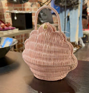 Pink Clamshell Wicker purse