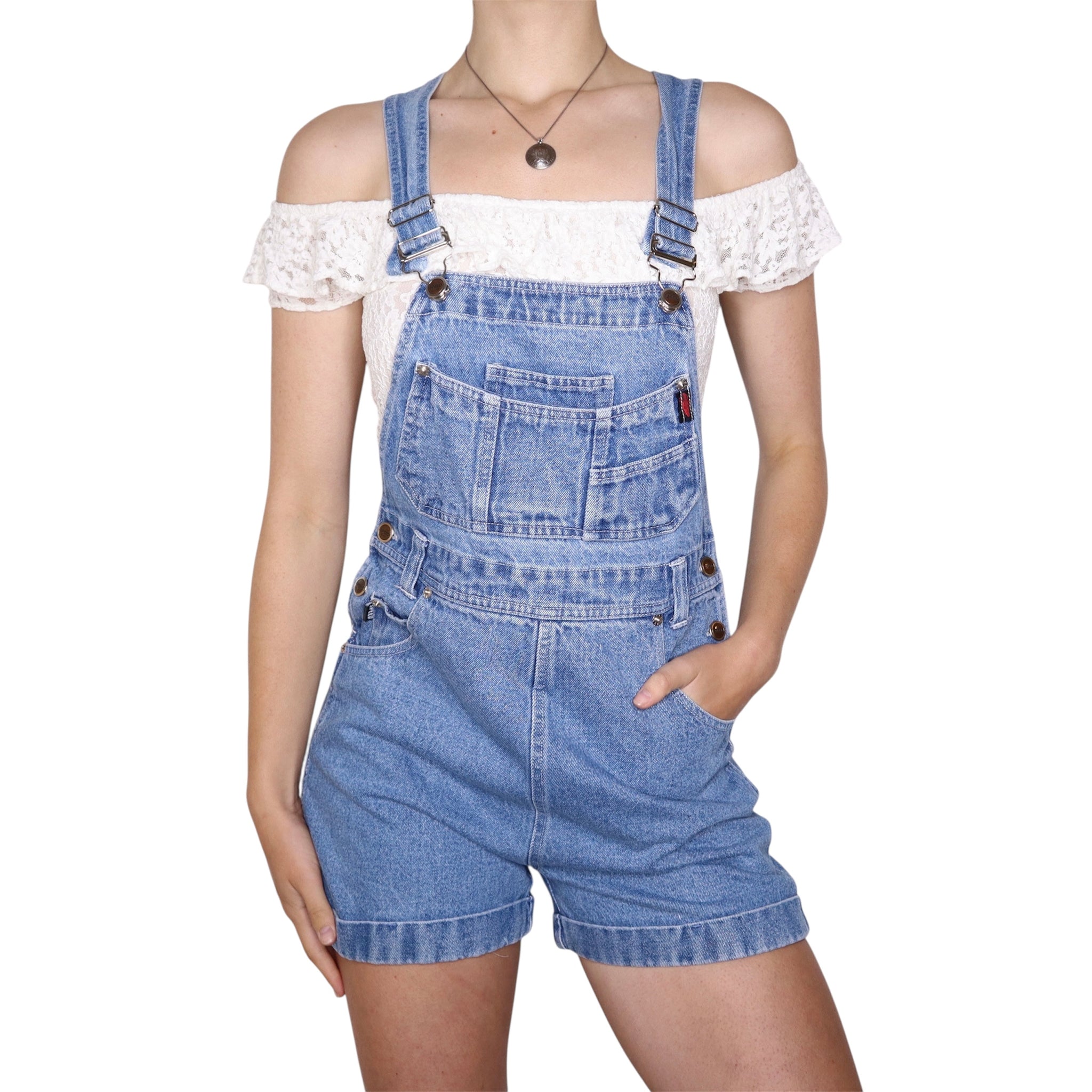 90s Short Denim Overalls (S/M) Holy Thrift 90s Short Denim Overalls (S/M) Holy Thrift