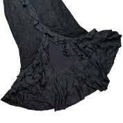 Vintage Black Lace Silk Ruffle Detail Midi Dress (M/L)
