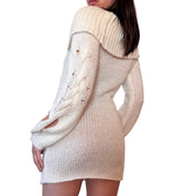 Y2K Cream Knit Mini Dress (S)