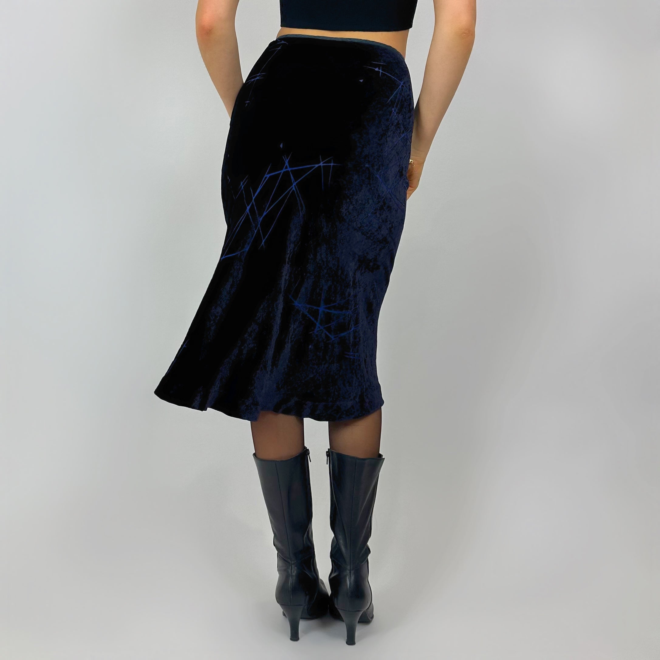Vintage Deep Blue Velvet Midi Skirt (xs)