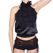 Y2K BEBE Black Silk Ruffle Halter Top (S)