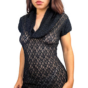 Caché Lace Cowl Neck Mini Dress (M)