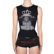 Y2K French Buddha Graphic Tank Top (S/M)