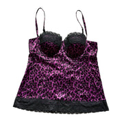 Y2K Moda International purple leopard print satin bustier camisole top (M)