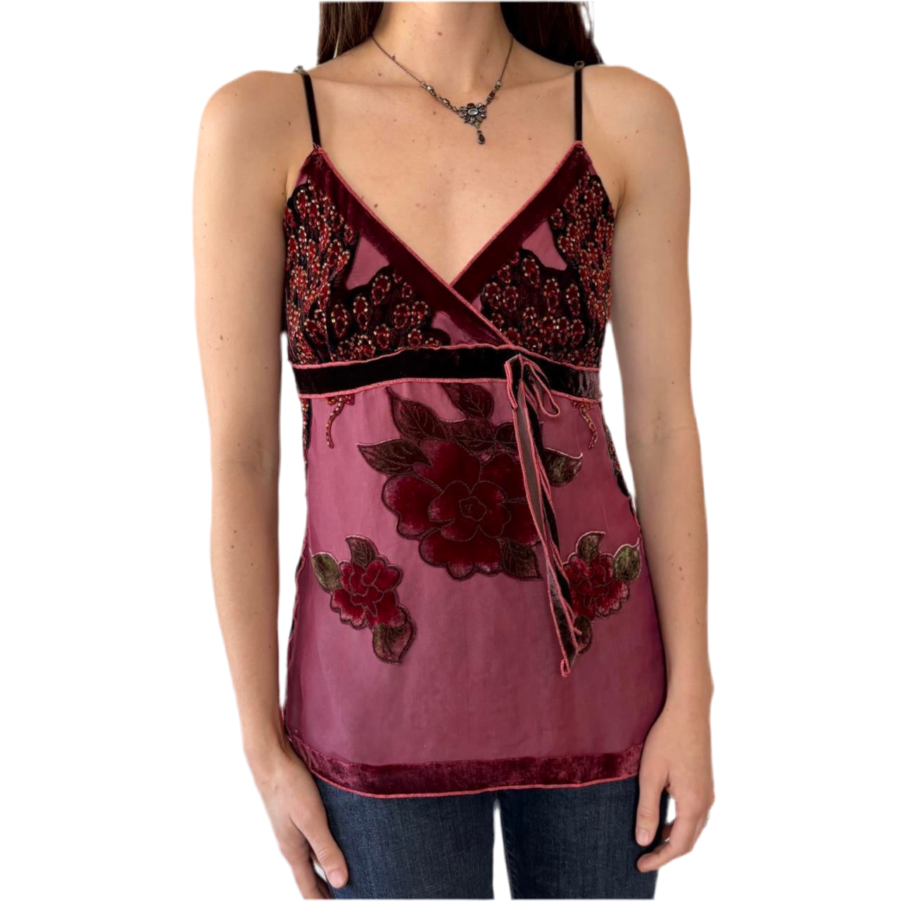 Y2K Italian Velvet Beaded Cami (M)