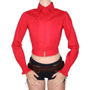 Y2K Red Zip Up Shirred Blouse (M)