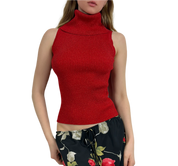 2000s Red Glitter Turtleneck Top (M)