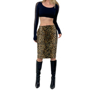 90s Fuzzy Cheetah Print Midi Skirt (S)